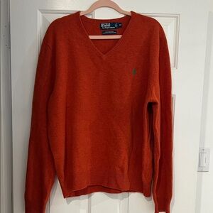 Polo by Ralph Lauren Men's V-Neck Sweater in Rich Orange